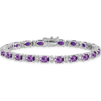 14K White Gold 7" Oval Amethyst and Diamond Tennis Bracelet - 0.45 Carats Amethyst Weight by Monteluci Fine Jewelry