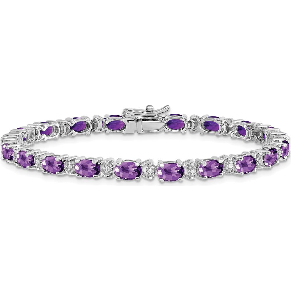 14K White Gold 7" Oval Amethyst and Diamond Tennis Bracelet - 0.45 Carats Amethyst Weight by Monteluci Fine Jewelry