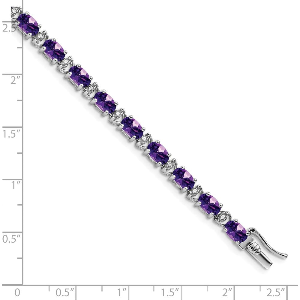 14K White Gold 7" Oval Amethyst and Diamond Tennis Bracelet - 0.45 Carats Amethyst Weight by Monteluci Fine Jewelry
