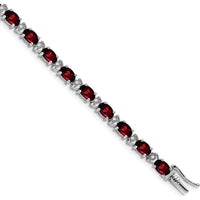 14K White Gold 7" Oval Garnet and Round Diamond Tennis Bracelet - 0.60 Carats Garnet, 0.005 Carats Diamond by Monteluci Fine Jewelry