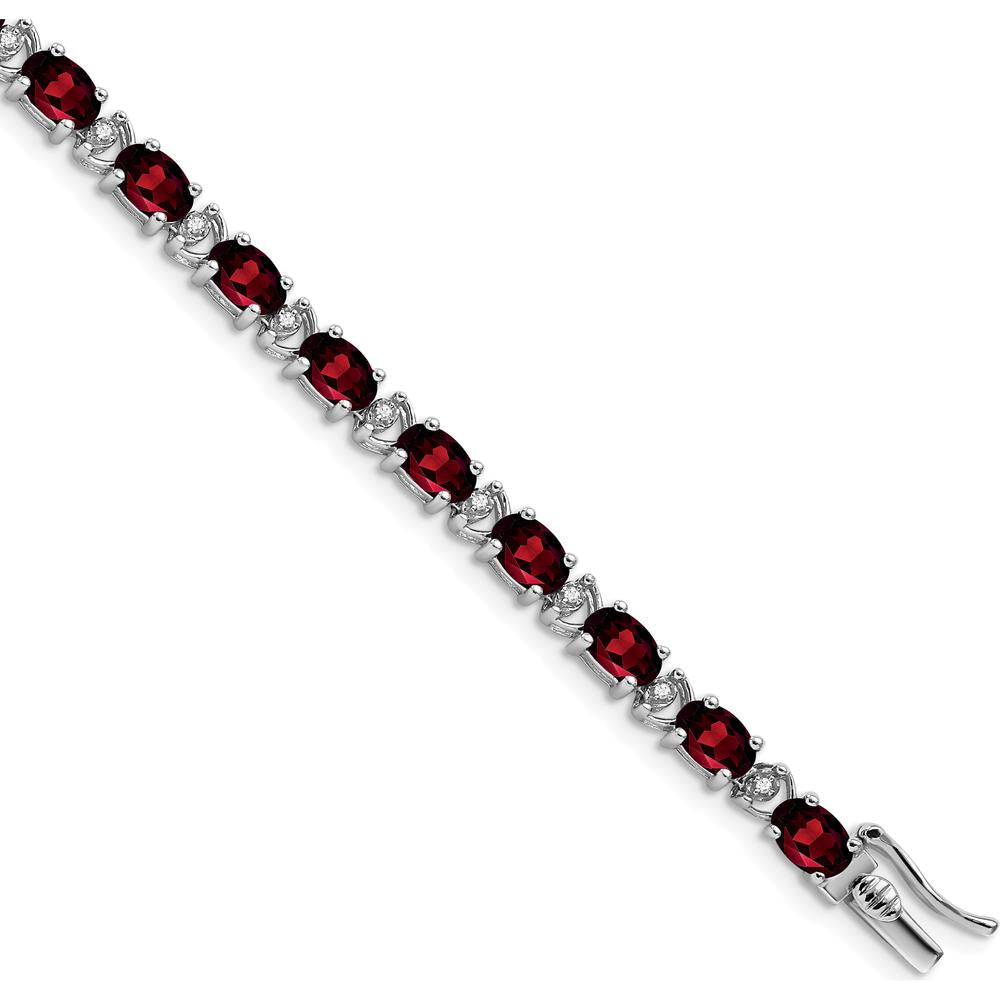 14K White Gold 7" Oval Garnet and Round Diamond Tennis Bracelet - 0.60 Carats Garnet, 0.005 Carats Diamond by Monteluci Fine Jewelry