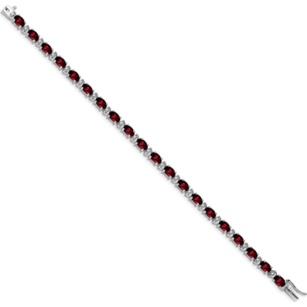 14K White Gold 7" Oval Garnet and Round Diamond Tennis Bracelet - 0.60 Carats Garnet, 0.005 Carats Diamond by Monteluci Fine Jewelry