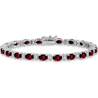 14K White Gold 7" Oval Garnet and Round Diamond Tennis Bracelet - 0.60 Carats Garnet, 0.005 Carats Diamond by Monteluci Fine Jewelry