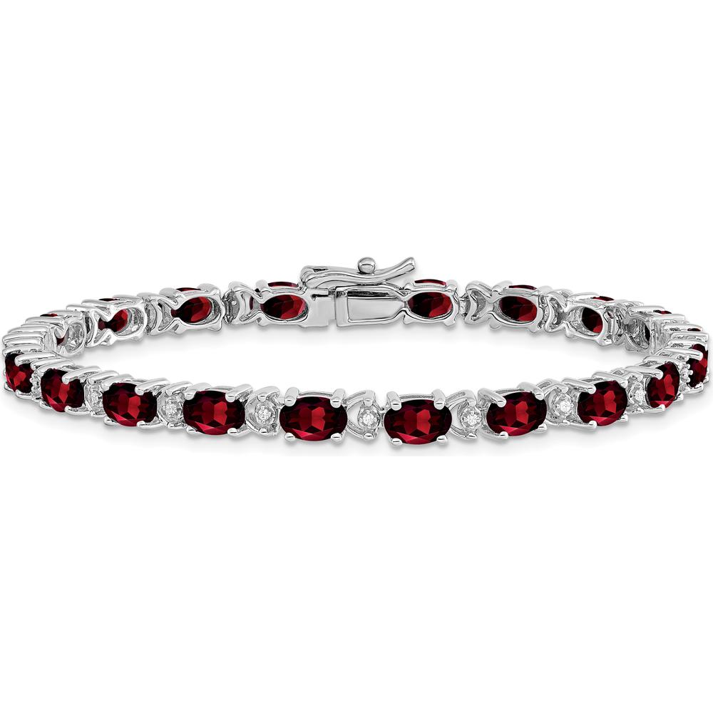 14K White Gold 7" Oval Garnet and Round Diamond Tennis Bracelet - 0.60 Carats Garnet, 0.005 Carats Diamond by Monteluci Fine Jewelry
