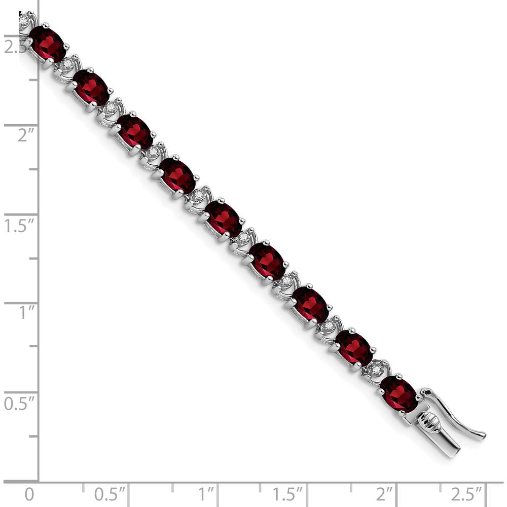 14K White Gold 7" Oval Garnet and Round Diamond Tennis Bracelet - 0.60 Carats Garnet, 0.005 Carats Diamond by Monteluci Fine Jewelry