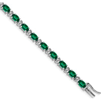 14K White Gold 7" Oval Lab Created Emerald and Diamond Tennis Bracelet - 0.54 Carats Total Emerald Weight, 0.10 Carats Total Diamond Weight by Monteluci Fine Jewelry