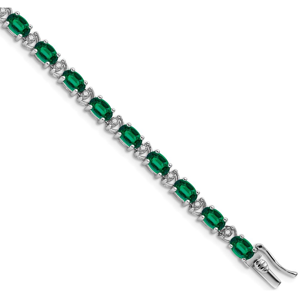 14K White Gold 7" Oval Lab Created Emerald and Diamond Tennis Bracelet - 0.54 Carats Total Emerald Weight, 0.10 Carats Total Diamond Weight by Monteluci Fine Jewelry