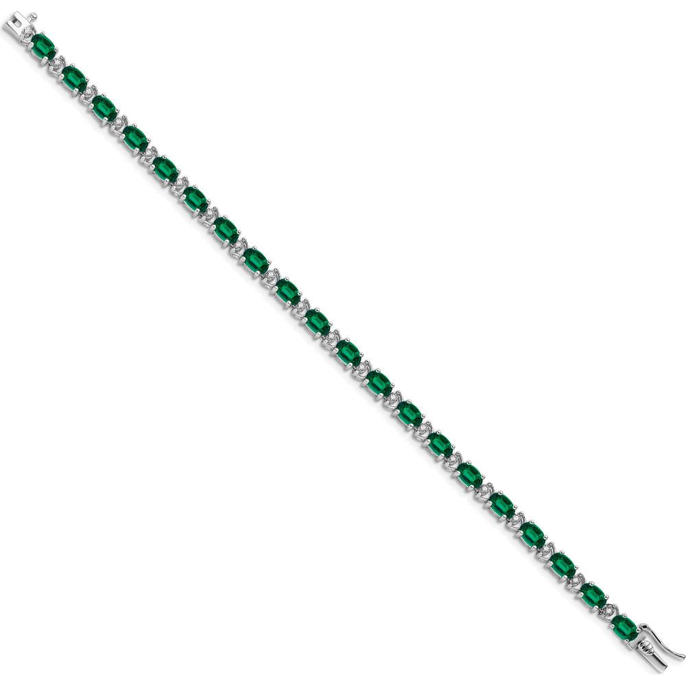 14K White Gold 7" Oval Lab Created Emerald and Diamond Tennis Bracelet - 0.54 Carats Total Emerald Weight, 0.10 Carats Total Diamond Weight by Monteluci Fine Jewelry
