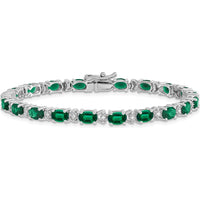 14K White Gold 7" Oval Lab Created Emerald and Diamond Tennis Bracelet - 0.54 Carats Total Emerald Weight, 0.10 Carats Total Diamond Weight by Monteluci Fine Jewelry