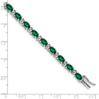 14K White Gold 7" Oval Lab Created Emerald and Diamond Tennis Bracelet - 0.54 Carats Total Emerald Weight, 0.10 Carats Total Diamond Weight by Monteluci Fine Jewelry