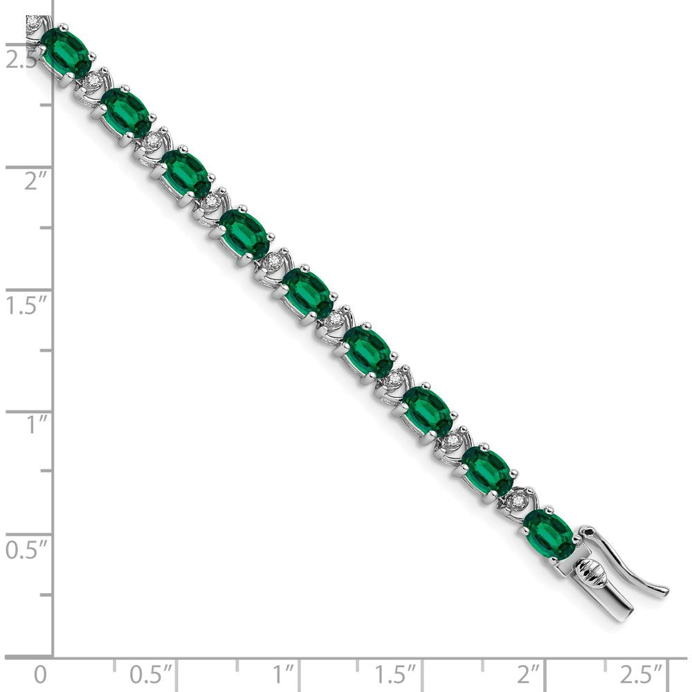 14K White Gold 7" Oval Lab Created Emerald and Diamond Tennis Bracelet - 0.54 Carats Total Emerald Weight, 0.10 Carats Total Diamond Weight by Monteluci Fine Jewelry