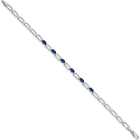 14K White Gold 7" Paperclip Link Bracelet with Oval Sapphires and Round Diamond - 0.35 Carats Sapphire Weight, 0.006 Carats Diamond Weight by Monteluci Fine Jewelry