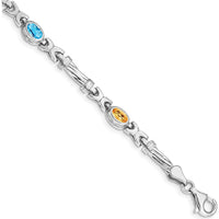 14K White Gold 7" Rainbow Bracelet with Oval Peridot, Amethyst, Aquamarine, and Citrine - 1.88 Carats Total Gemstone Weight by Monteluci Fine Jewelry