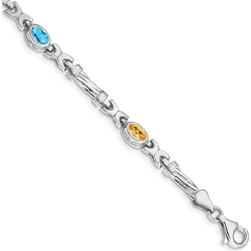 14K White Gold 7" Rainbow Bracelet with Oval Peridot, Amethyst, Aquamarine, and Citrine - 1.88 Carats Total Gemstone Weight by Monteluci Fine Jewelry