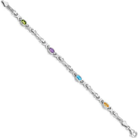 14K White Gold 7" Rainbow Bracelet with Oval Peridot, Amethyst, Aquamarine, and Citrine - 1.88 Carats Total Gemstone Weight by Monteluci Fine Jewelry