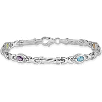 14K White Gold 7" Rainbow Bracelet with Oval Peridot, Amethyst, Aquamarine, and Citrine - 1.88 Carats Total Gemstone Weight by Monteluci Fine Jewelry