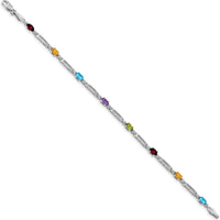 14K White Gold 7" Rainbow Tennis Bracelet with Garnet, Topaz, Peridot, Amethyst, Citrine, and Diamond Stones by Oro Pregiato