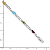 14K White Gold 7" Rainbow Tennis Bracelet with Garnet, Topaz, Peridot, Amethyst, Citrine, and Diamond Stones by Oro Pregiato