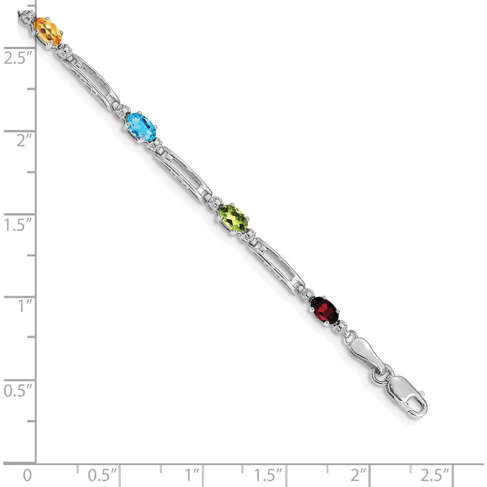 14K White Gold 7" Rainbow Tennis Bracelet with Garnet, Topaz, Peridot, Amethyst, Citrine, and Diamond Stones by Oro Pregiato