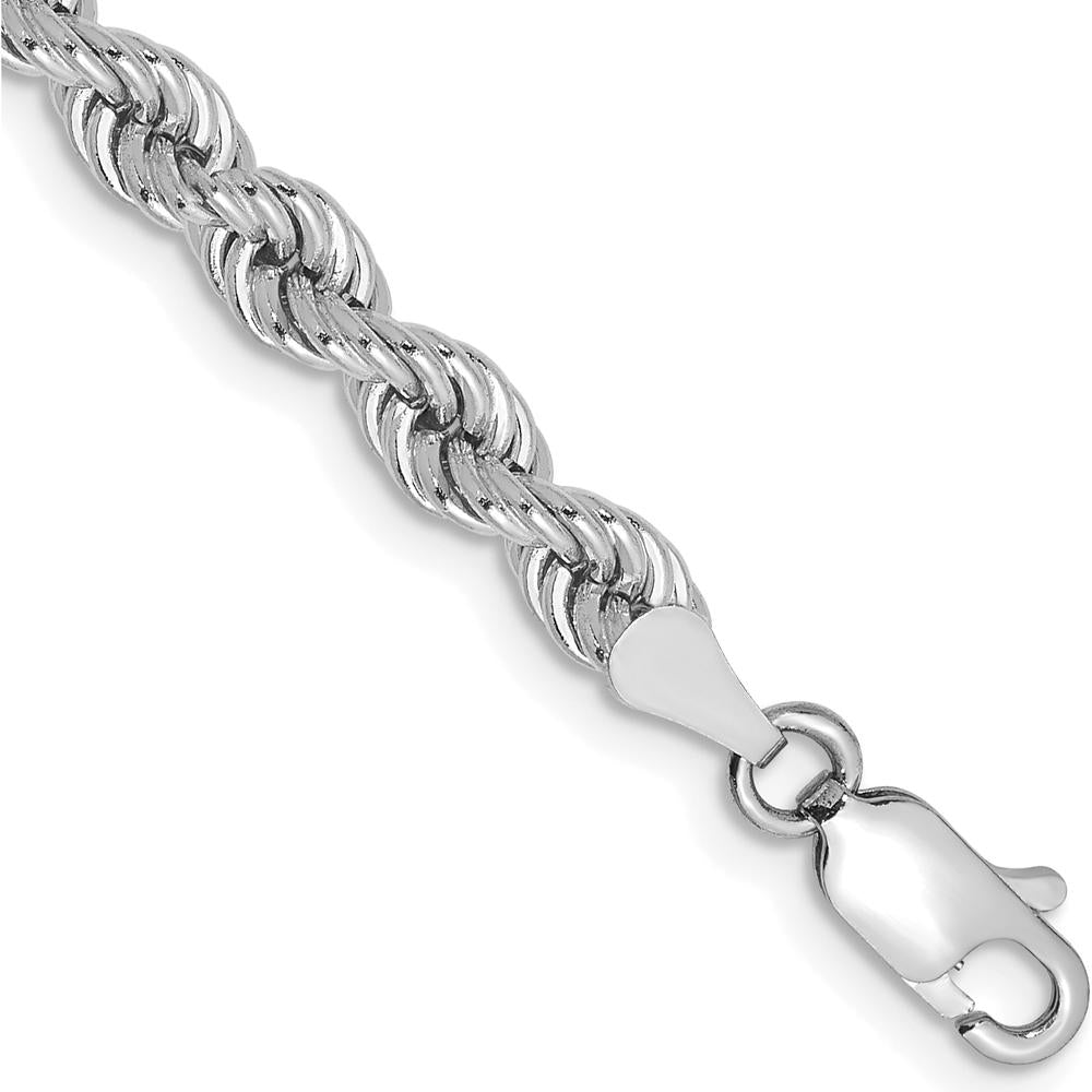 14K White Gold 7" Regular Rope Chain Bracelet with Lobster Clasp - Handcrafted Solid Gold Jewelry by 0