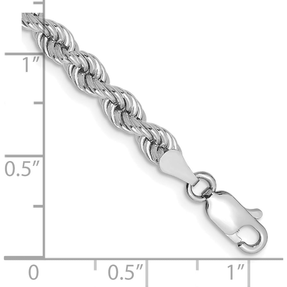 14K White Gold 7" Regular Rope Chain Bracelet with Lobster Clasp - Handcrafted Solid Gold Jewelry by 0