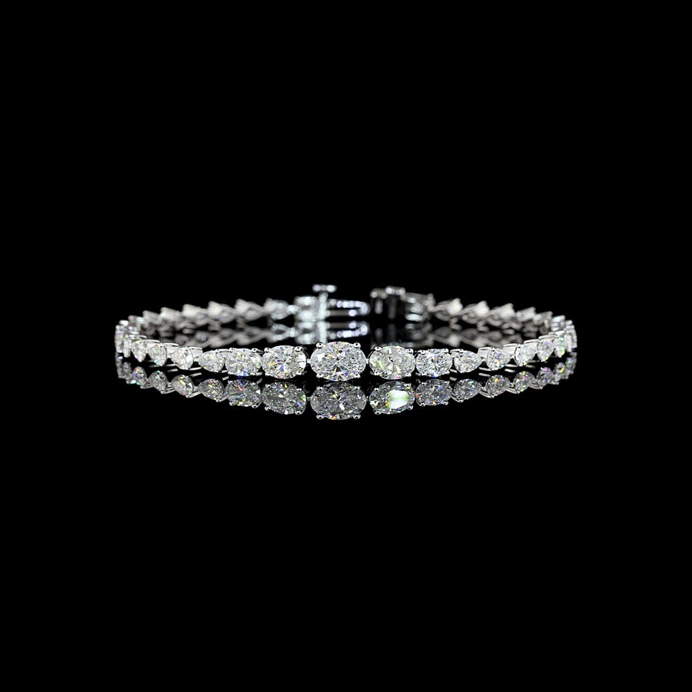 14K White Gold 7" Riviera Bracelet with East-West Set Oval and Pear Lab Diamonds - 5.55 Carats Total Diamond Weight - Covaloro Fine Jewelry
