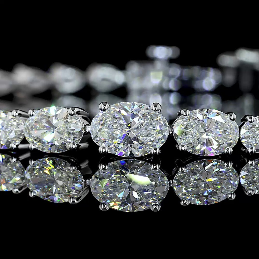 14K White Gold 7" Riviera Bracelet with East-West Set Oval and Pear Lab Diamonds - 5.55 Carats Total Diamond Weight - Covaloro Fine Jewelry