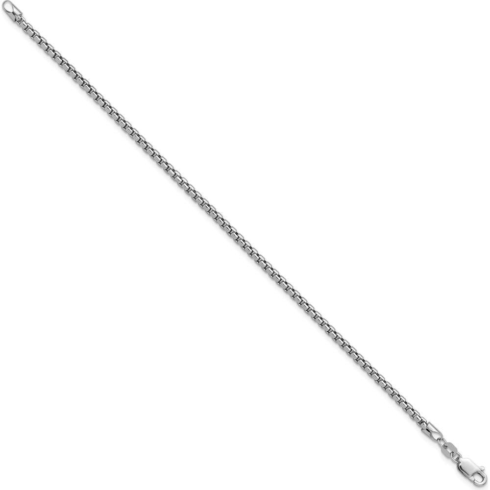 14K White Gold 7" Semi-Solid Round Box Bracelet with Lobster Clasp - 2.45mm Width by Oro Pregiato
