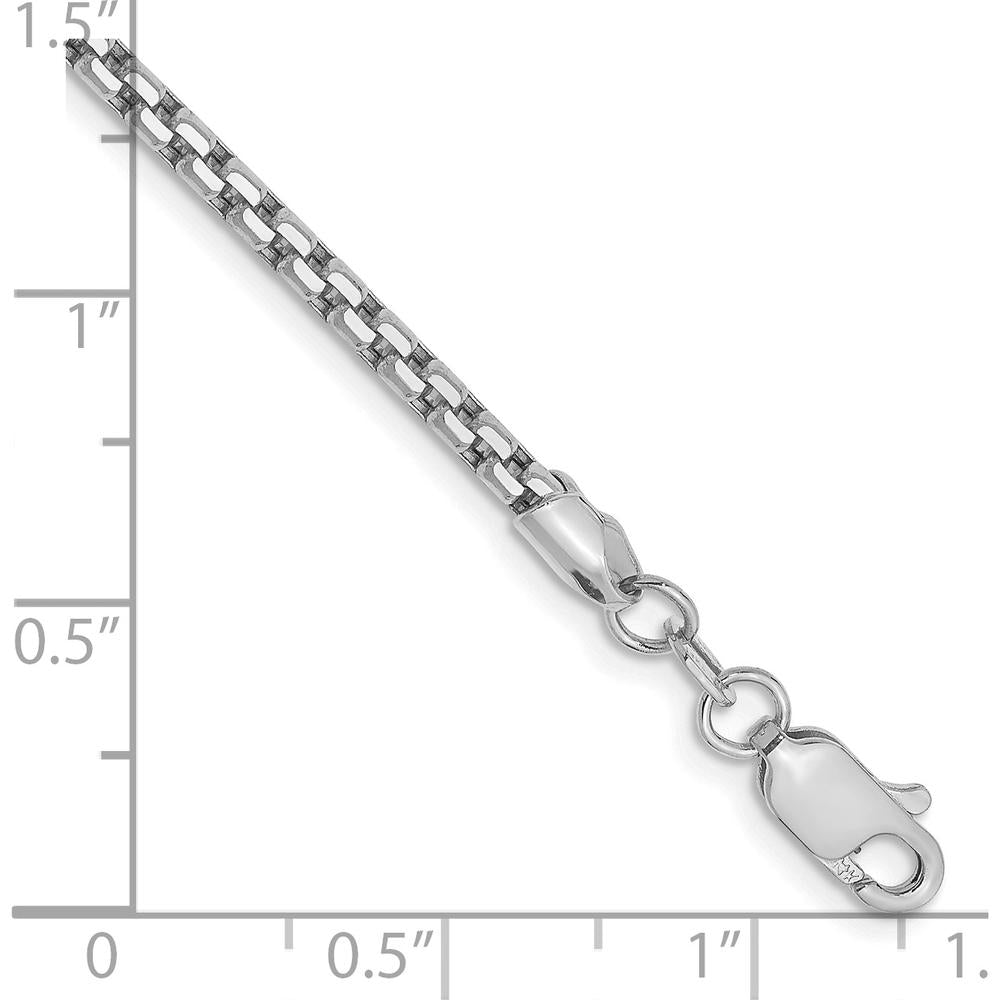 14K White Gold 7" Semi-Solid Round Box Bracelet with Lobster Clasp - 2.45mm Width by Oro Pregiato