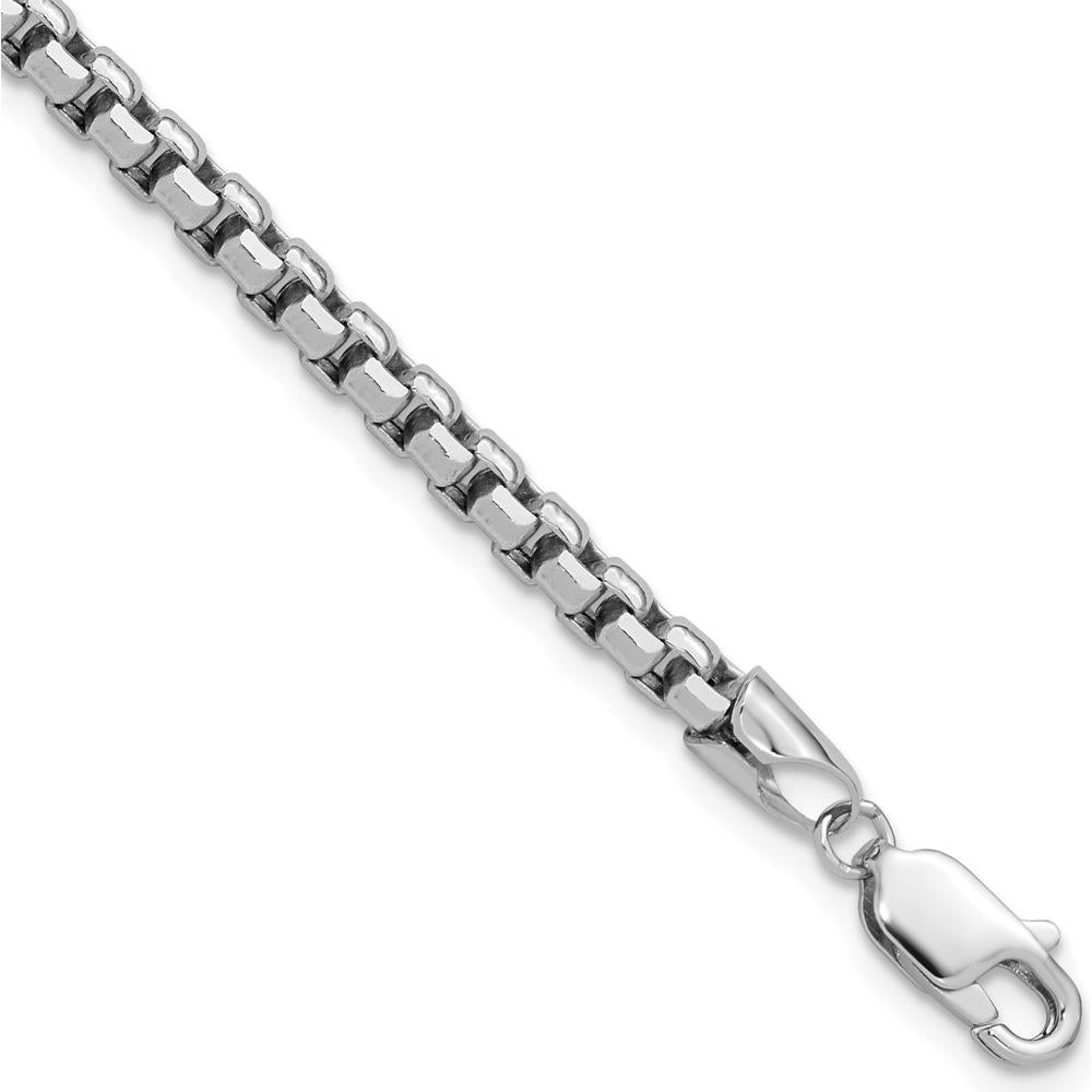 14K White Gold 7" Semi-Solid Round Box Bracelet with Lobster Clasp by Oro Pregiato