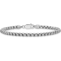 14K White Gold 7" Semi-Solid Round Box Bracelet with Lobster Clasp by Oro Pregiato