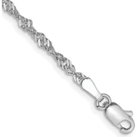 14K White Gold 7" Singapore Chain Bracelet with Lobster Clasp - 2mm Width by Oro Pregiato