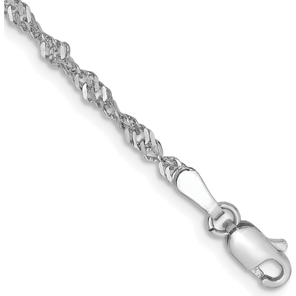 14K White Gold 7" Singapore Chain Bracelet with Lobster Clasp - 2mm Width by Oro Pregiato