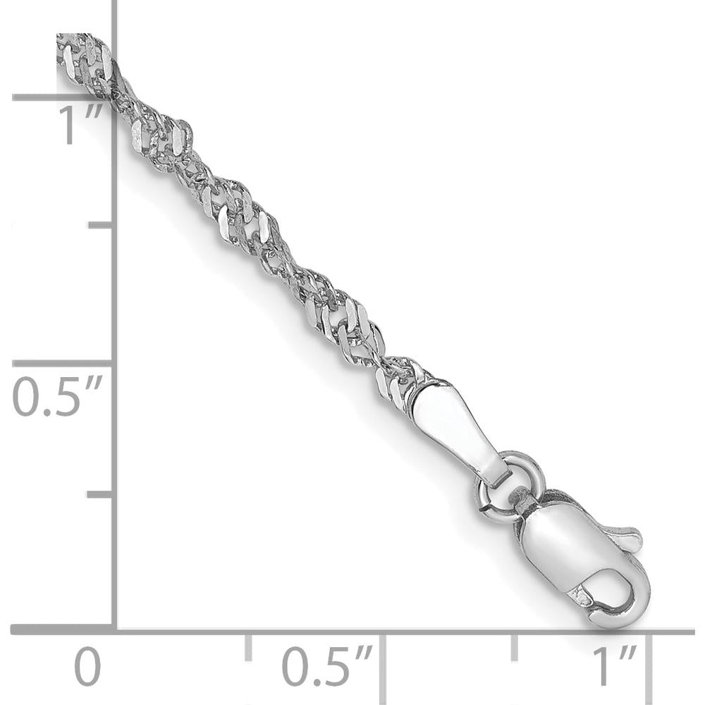 14K White Gold 7" Singapore Chain Bracelet with Lobster Clasp - 2mm Width by Oro Pregiato
