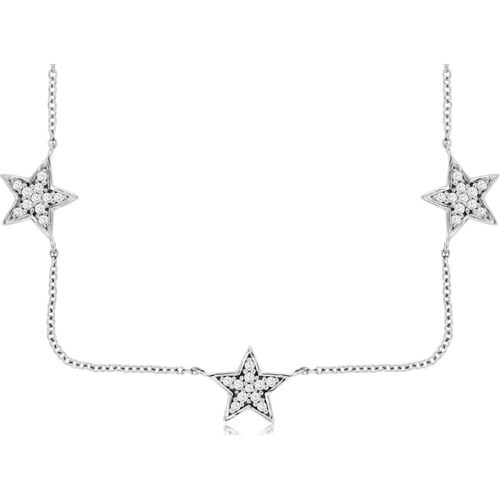 14K White Gold 7 Station Diamond Necklace with Star-Shaped Diamonds - 0.35 Carats Total Diamond Weight