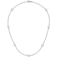 14K White Gold 7-Station Necklace with 5-6mm White Freshwater Cultured Pearls - 16" Length by Monteluci Fine Jewelry