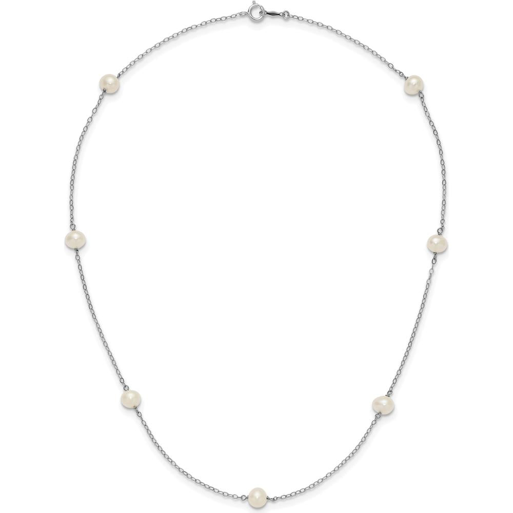 14K White Gold 7-Station Necklace with 5-6mm White Freshwater Cultured Pearls - 16" Length by Monteluci Fine Jewelry