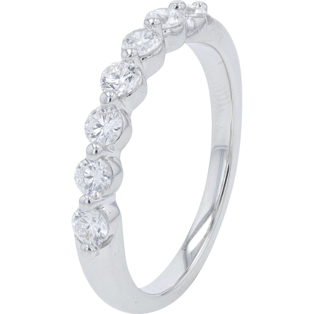 14K White Gold 7-Stone Band with Shared-Prong Set Round Lab Grown Diamonds - 0.55 Carat Total Diamond Weight