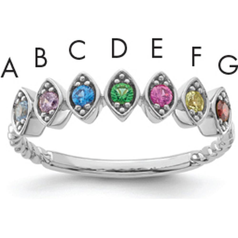 14K White Gold 7-Stone Birthstone Mother's Ring with Prong Setting by Oro Pregiato