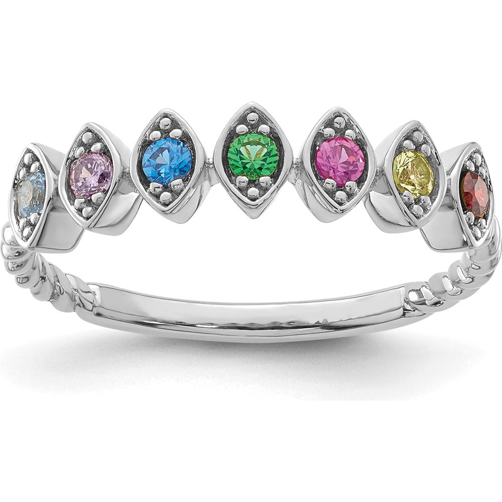 14K White Gold 7-Stone Birthstone Mother's Ring with Prong Setting by Oro Pregiato
