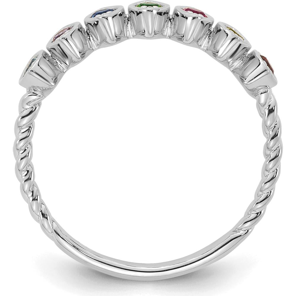 14K White Gold 7-Stone Birthstone Mother's Ring with Prong Setting by Oro Pregiato