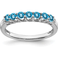 14K White Gold 7-Stone Blue Topaz and Diamond Ring - 0.08 Carat Total Topaz Weight, 0.012 Carat Total Diamond Weight by 0