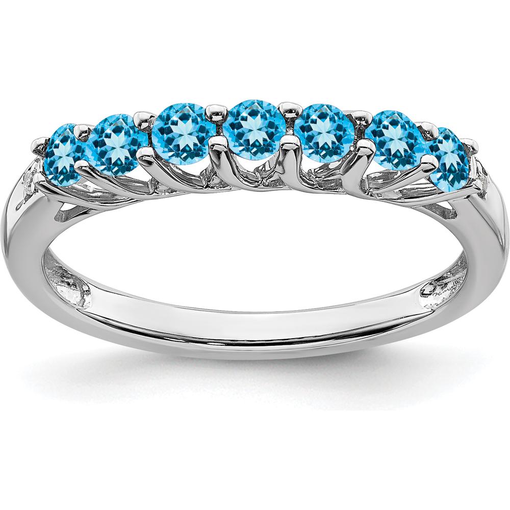 14K White Gold 7-Stone Blue Topaz and Diamond Ring - 0.08 Carat Total Topaz Weight, 0.012 Carat Total Diamond Weight by 0