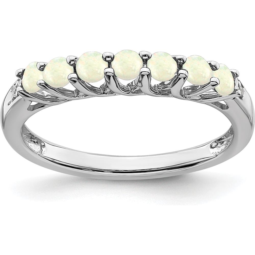 14K White Gold 7-Stone Created Opal and Diamond Ring - 0.03 Carat Total Opal Weight, 0.012 Carat Total Diamond Weight by 0