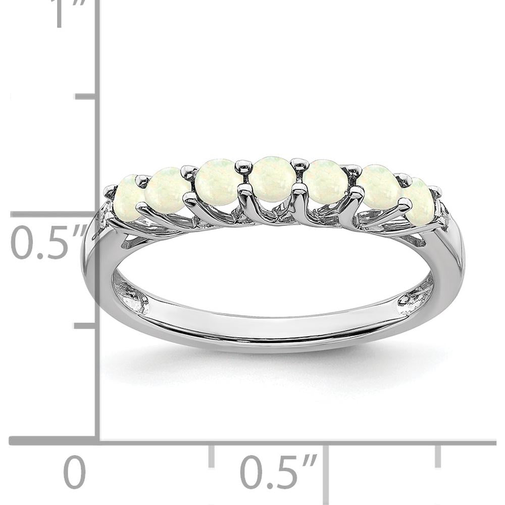 14K White Gold 7-Stone Created Opal and Diamond Ring - 0.03 Carat Total Opal Weight, 0.012 Carat Total Diamond Weight by 0