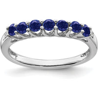 14K White Gold 7-Stone Created Sapphire and Diamond Band Ring - 0.09 Carat Sapphire, 0.012 Carat Diamond Total Weight by 0