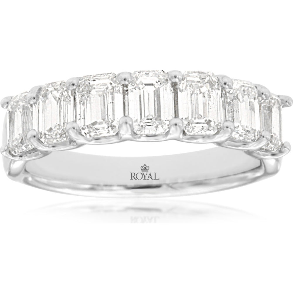 14K White Gold 7-Stone Diamond Band with Emerald-Cut Diamonds - 2.20 Carat Total Diamond Weight - Royal Jewelry