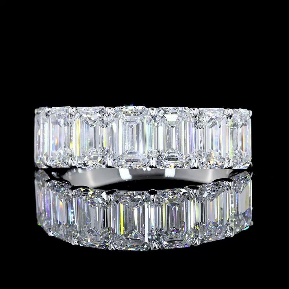 14K White Gold 7 Stone Eternity Band with 4.1 Carat Total Weight Emerald Cut Lab Diamonds E-F Color VS Clarity - Covaloro Fine Jewelry