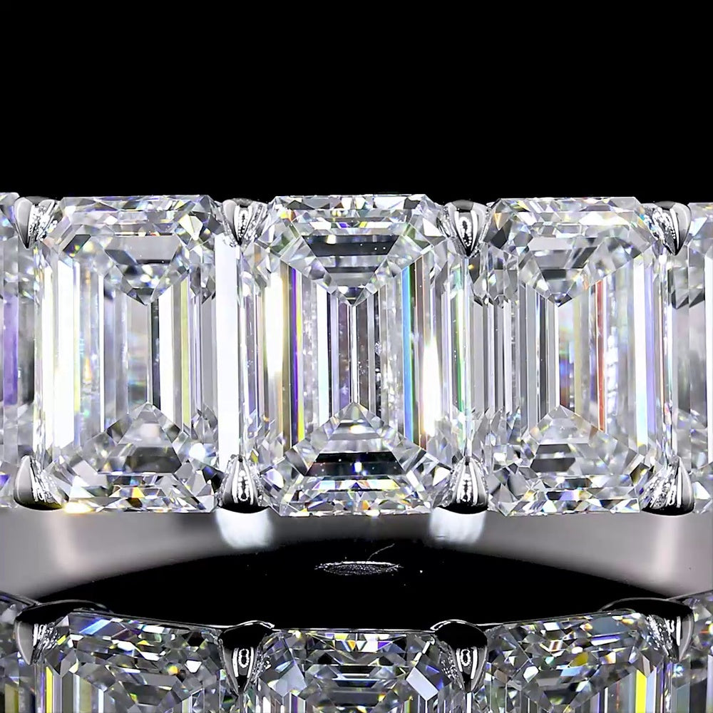 14K White Gold 7 Stone Eternity Band with 4.1 Carat Total Weight Emerald Cut Lab Diamonds E-F Color VS Clarity - Covaloro Fine Jewelry