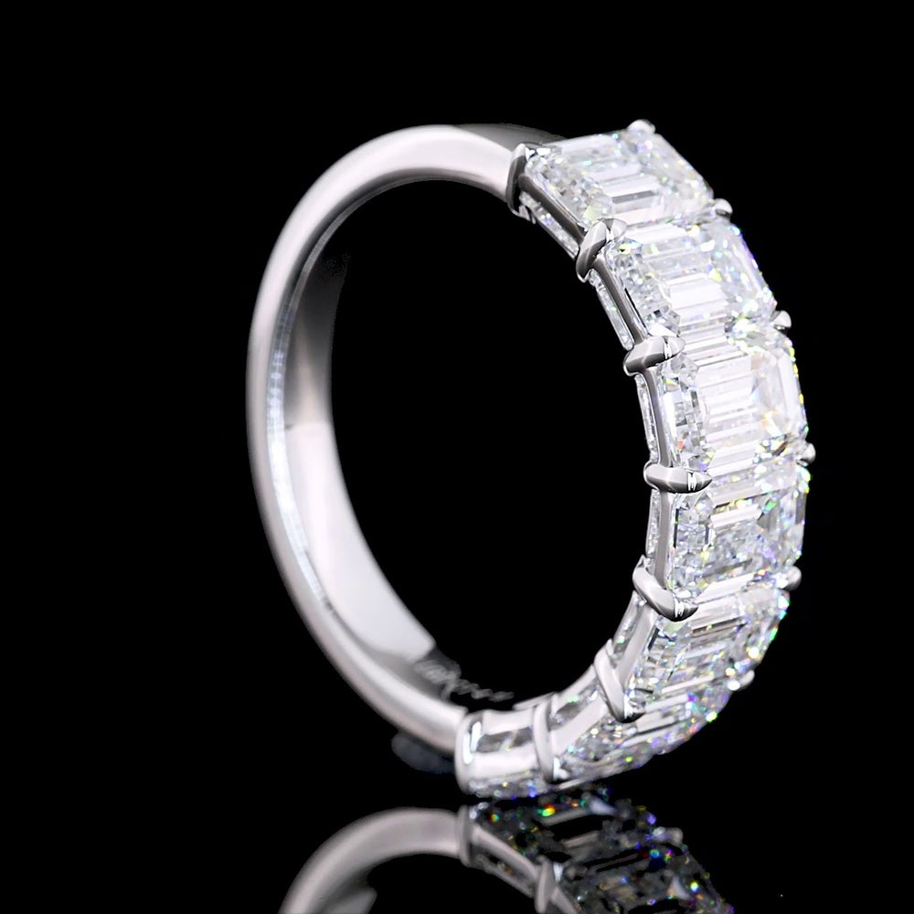 14K White Gold 7 Stone Eternity Band with 4.1 Carat Total Weight Emerald Cut Lab Diamonds E-F Color VS Clarity - Covaloro Fine Jewelry